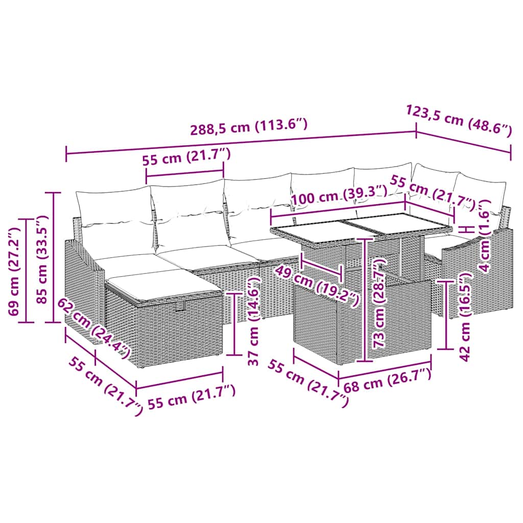 Garten-Sofa-Set mit Kissen 8 pcs Schwarz Poly Rattan