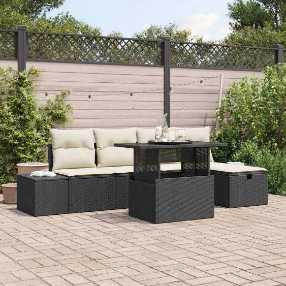 Garten-Sofa-Set 6 pcs Schwarz Poly Rattan