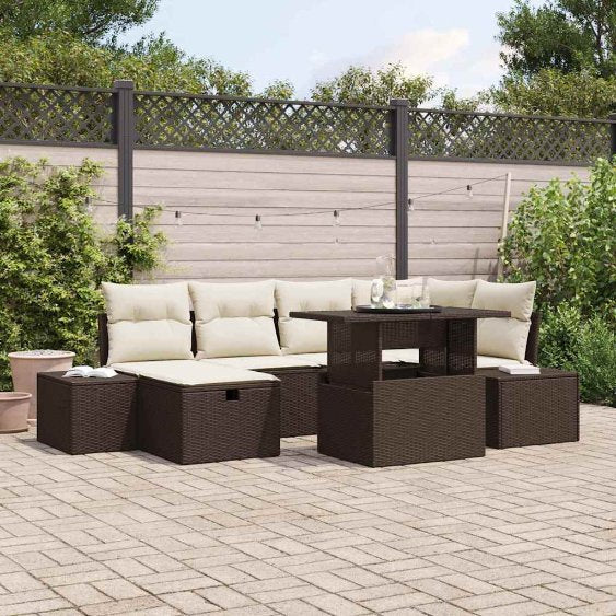 Garten-Sofa-Set mit Kissen 7 pcs Schwarz Poly Rattan