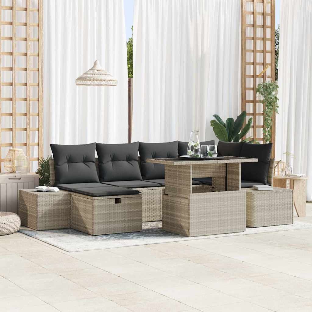 Garten-Sofa-Set mit Kissen 7 pcs Schwarz Poly Rattan