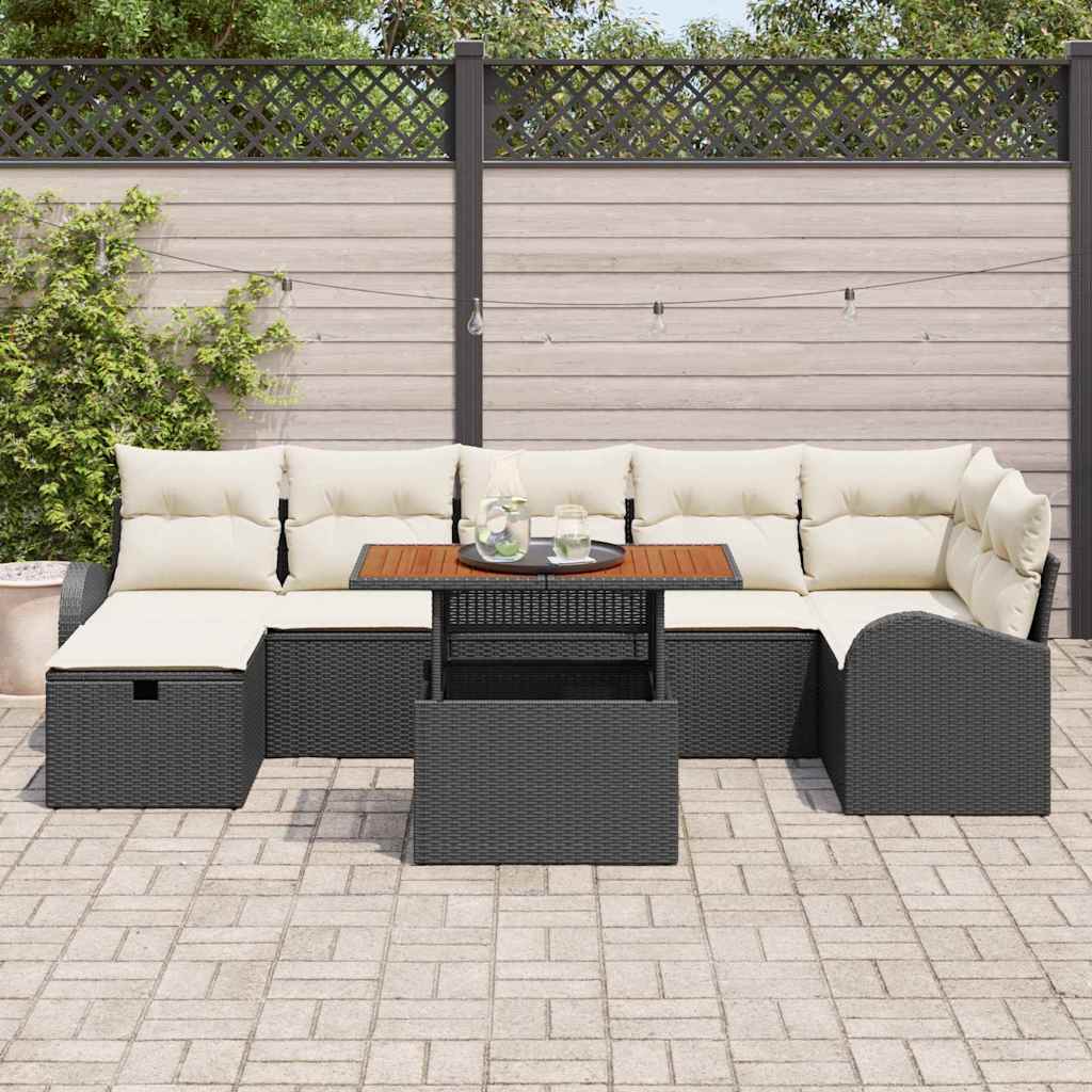 Garten-Sofa-Set mit Kissen 8 pcs Schwarz Poly Rattan