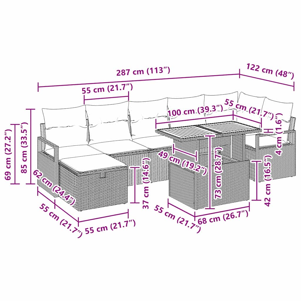 Garten-Sofa-Set mit Kissen 8 pcs Schwarz Poly Rattan