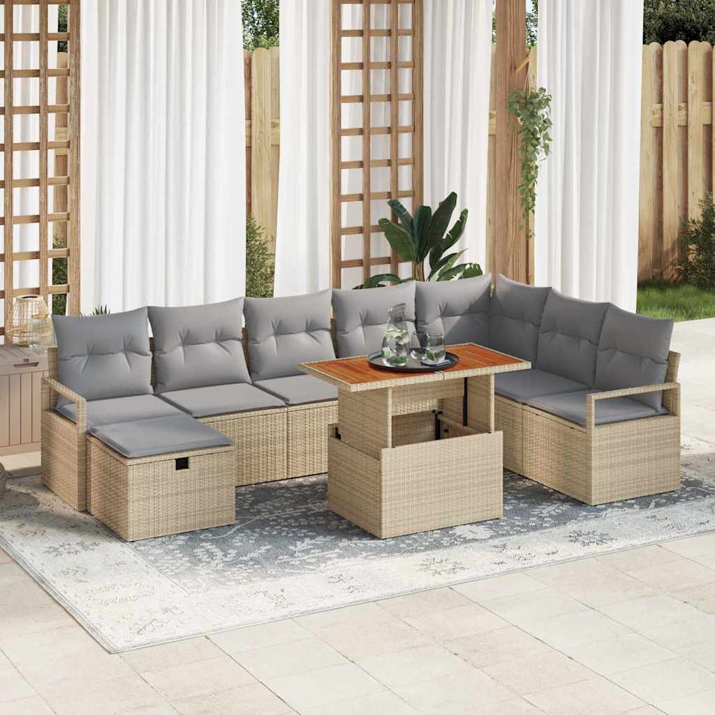 Garten-Sofa-Set mit Kissen 9 pcs Schwarz Poly Rattan
