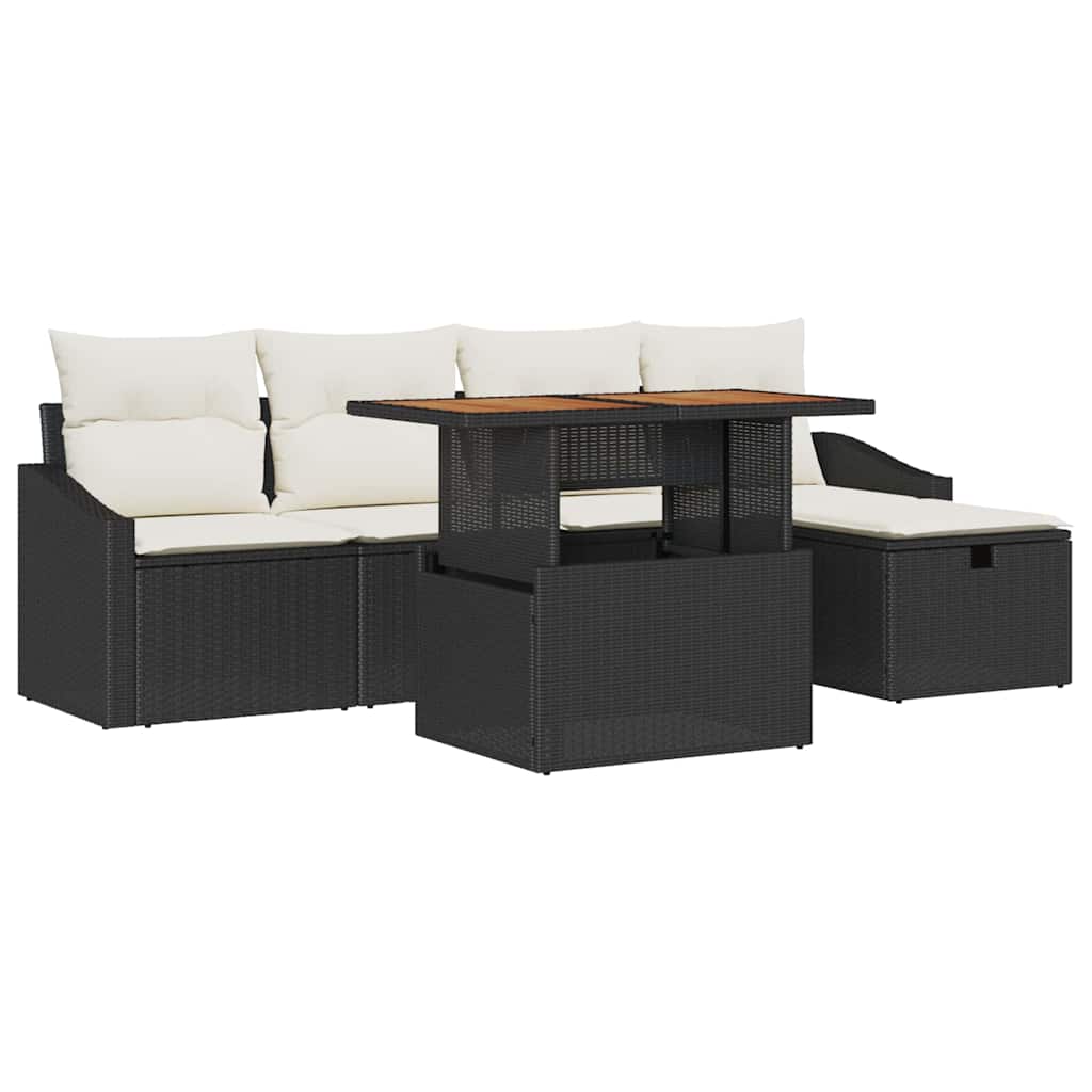 Garten-Sofa-Set mit Kissen 6 pcs Schwarz Poly Rattan