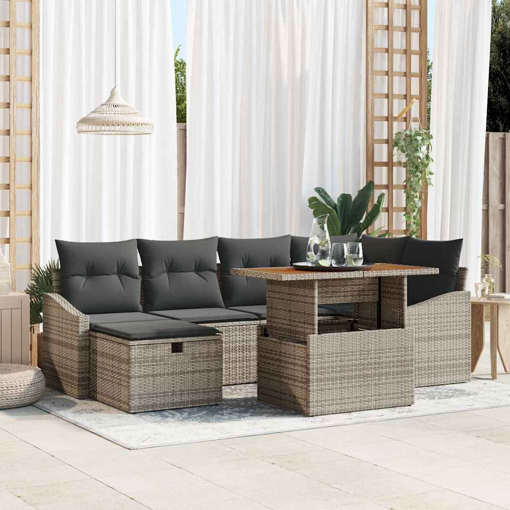 Garten-Sofa-Set mit Kissen 7 pcs Schwarz Poly Rattan