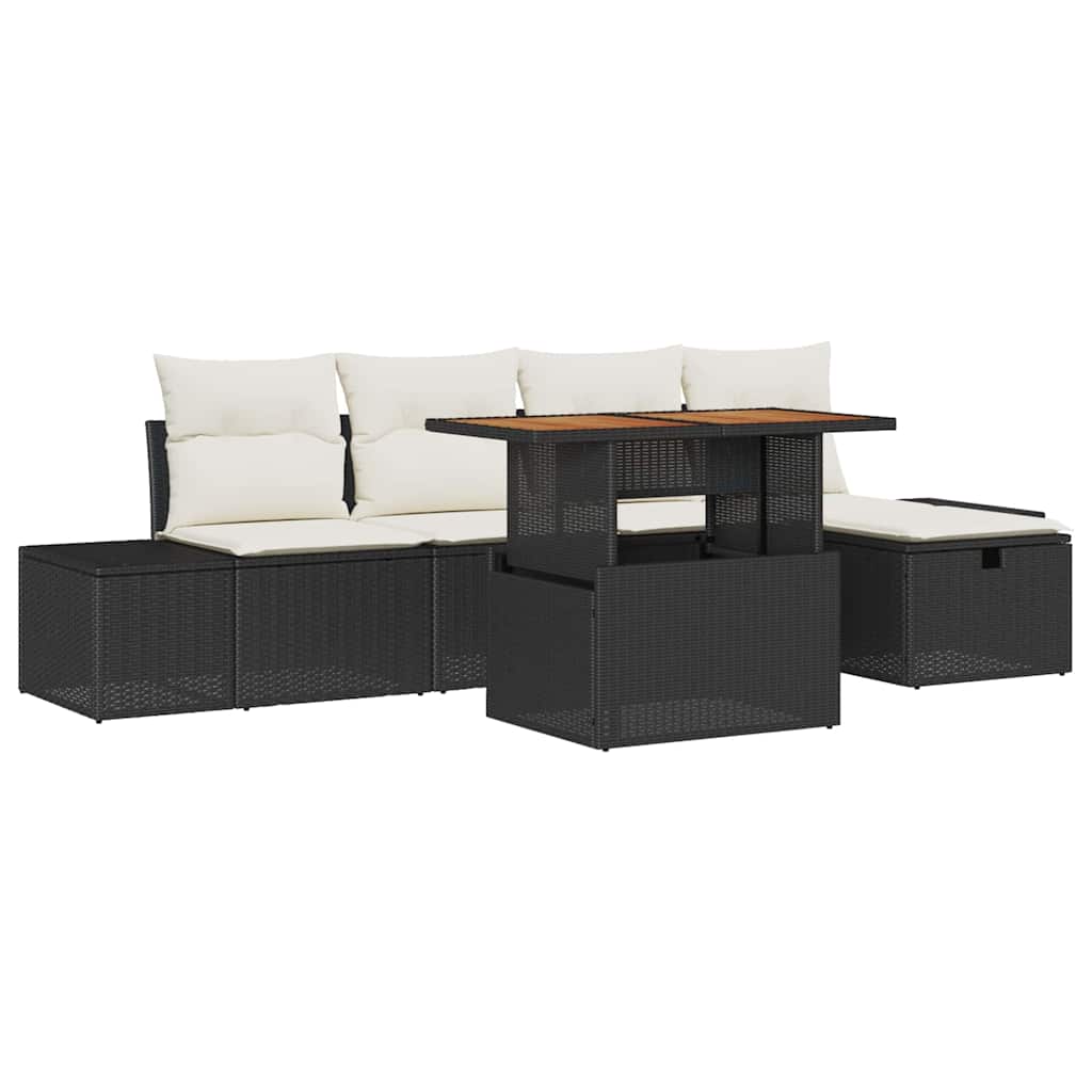 Garten-Sofa-Set mit Kissen 6 pcs Schwarz Poly Rattan