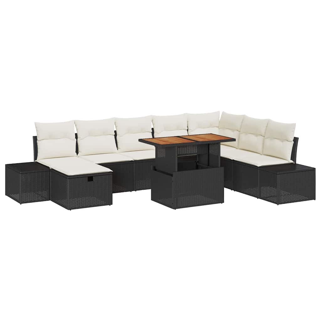 Garten-Sofa-Set mit Kissen 9 pcs Schwarz Poly Rattan