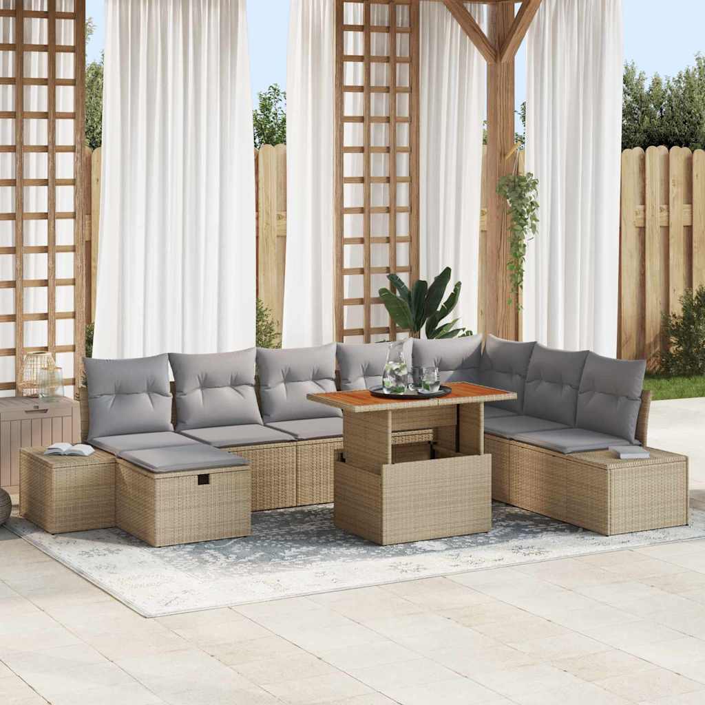 Garten-Sofa-Set mit Kissen 9 pcs Schwarz Poly Rattan