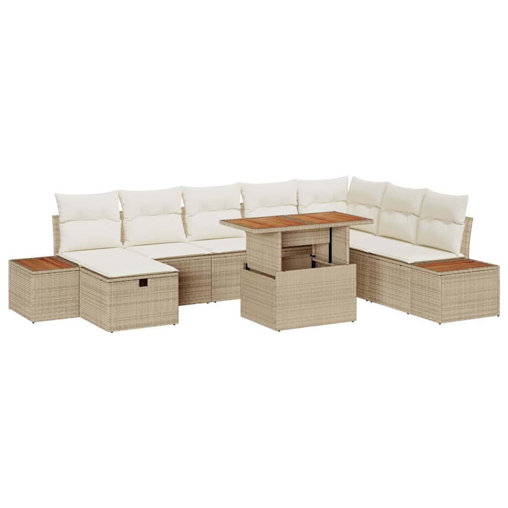 Garten-Sofa-Set mit Kissen 9 pcs Schwarz Poly Rattan
