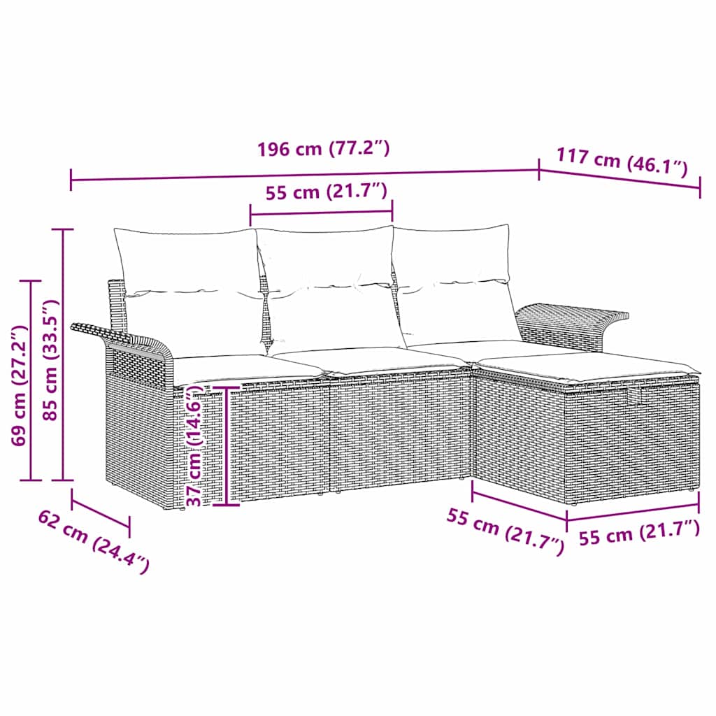 Gartensofa-set mit Kissen mit Speicher 4 pcs Poly Rattan