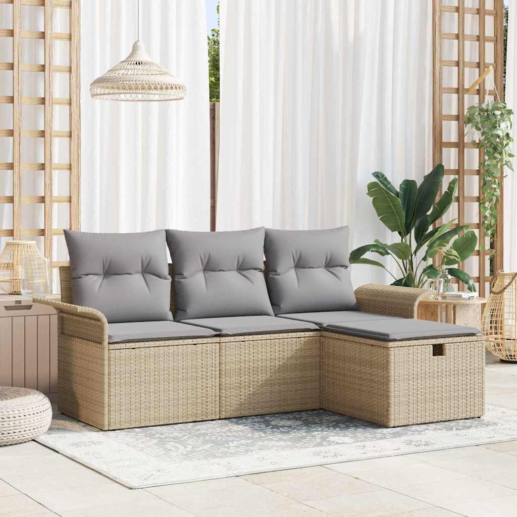 Gartensofa-set mit Kissen mit Speicher 4 pcs Poly Rattan