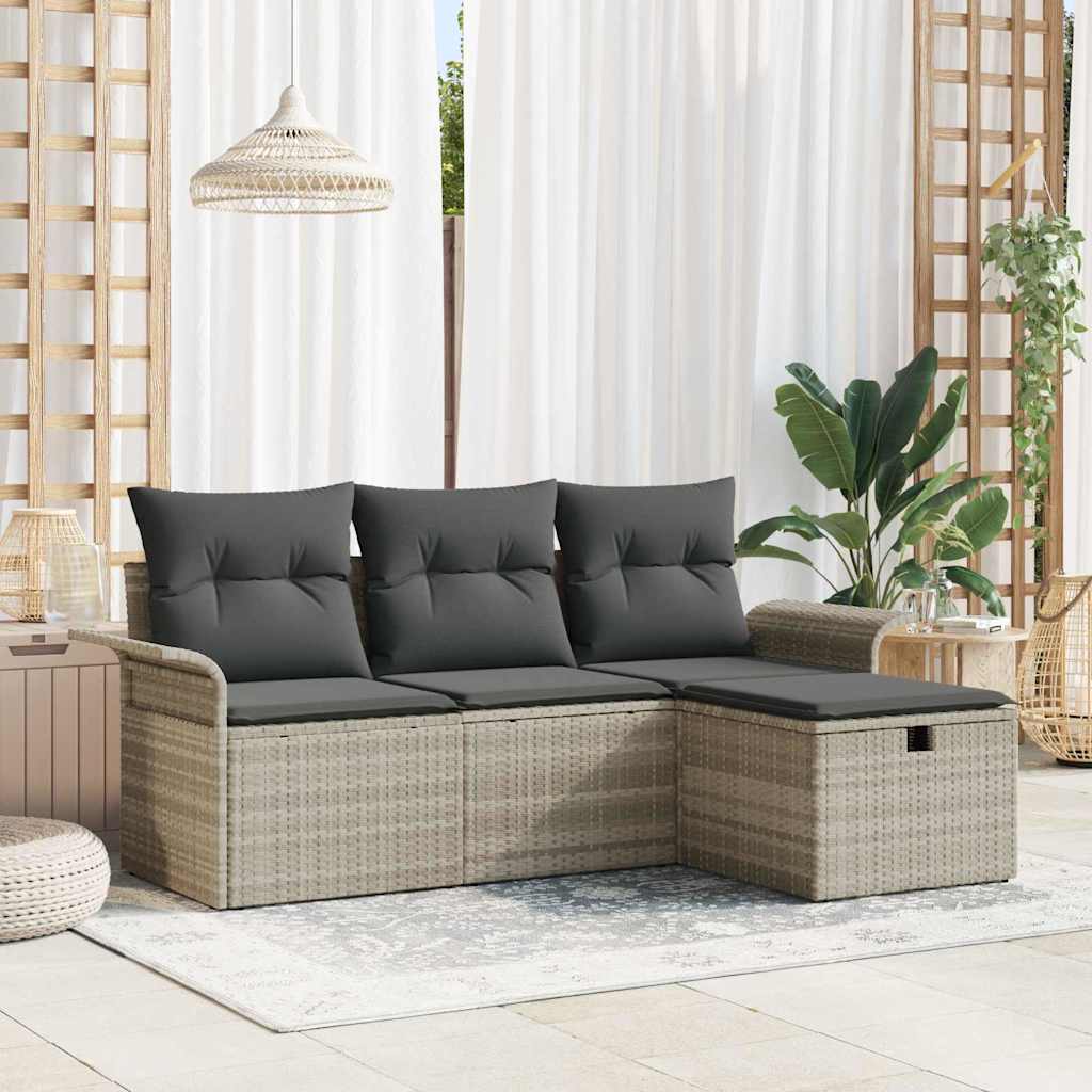 Gartensofa-set mit Kissen mit Speicher 4 pcs Poly Rattan