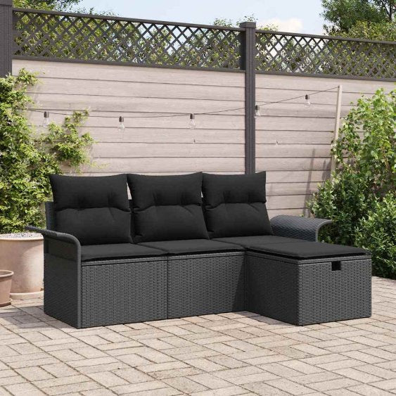 Gartensofa-set mit Kissen mit Speicher 4 pcs Poly Rattan