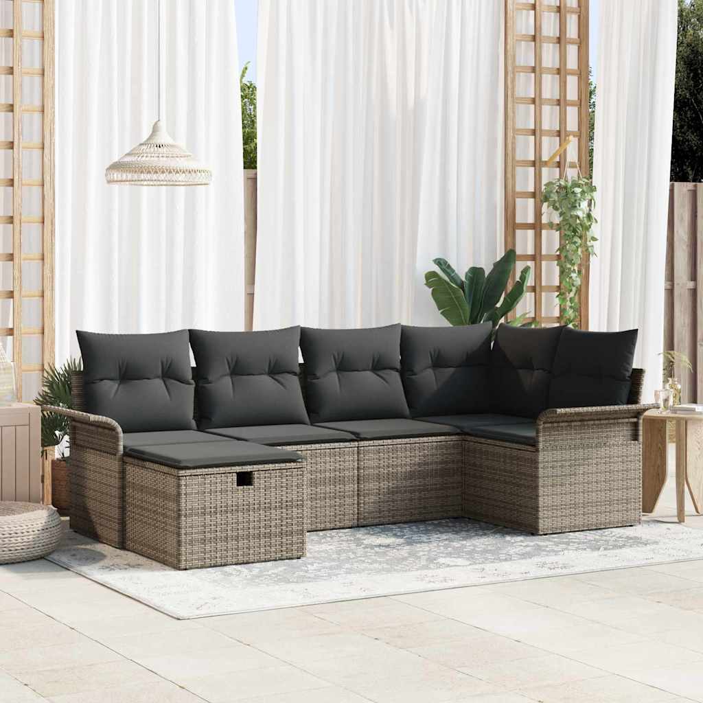 Gartensofa-set mit Kissen mit Speicher 6 pcs Poly Rattan