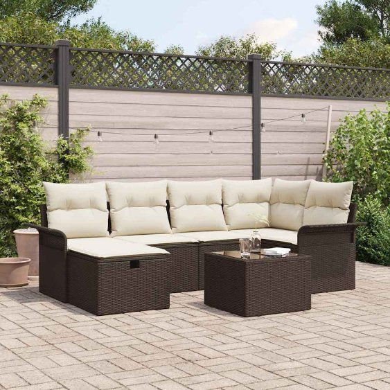 Gartensofa-set mit Kissen mit Speicher 6 pcs Poly Rattan