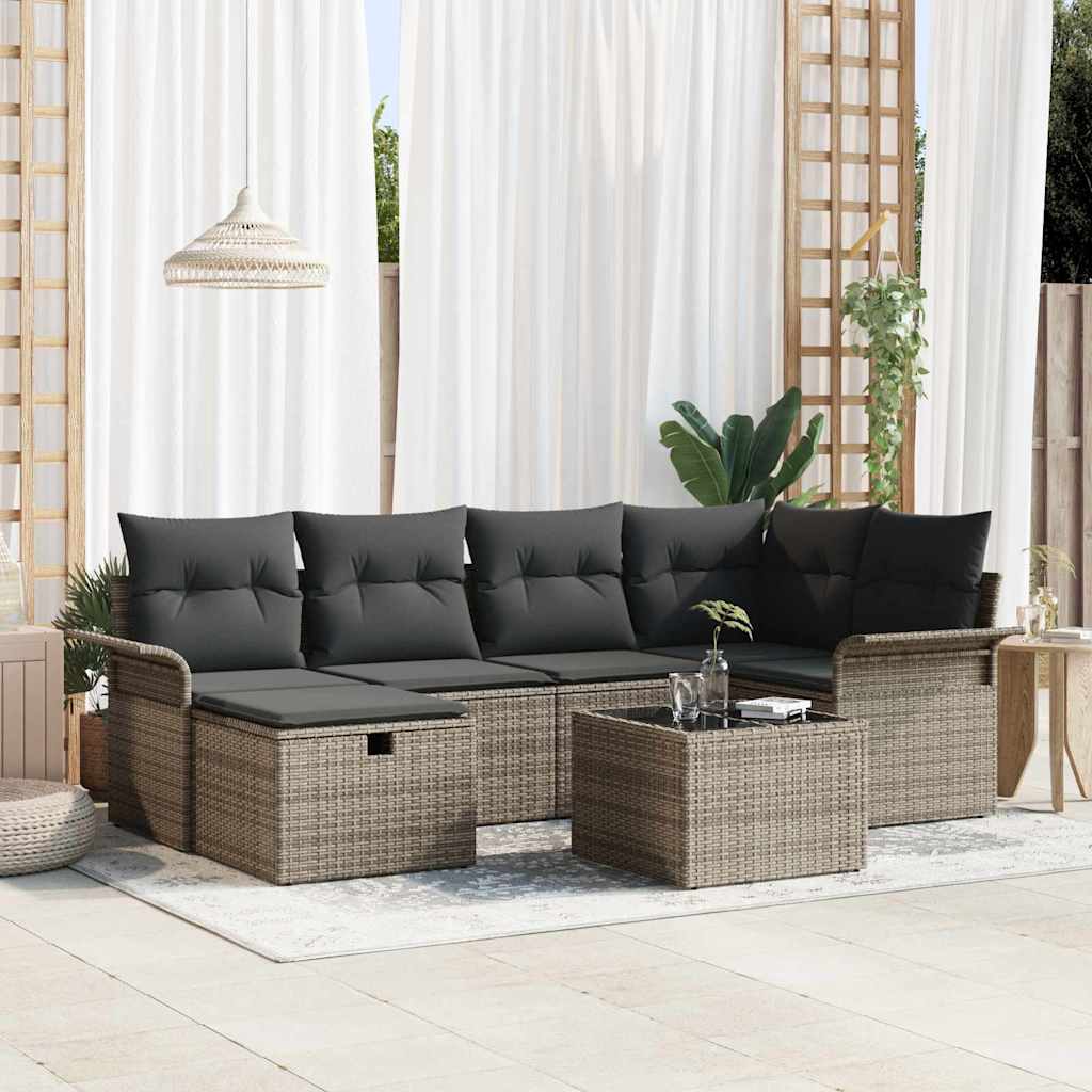Gartensofa-set mit Kissen mit Speicher 6 pcs Poly Rattan