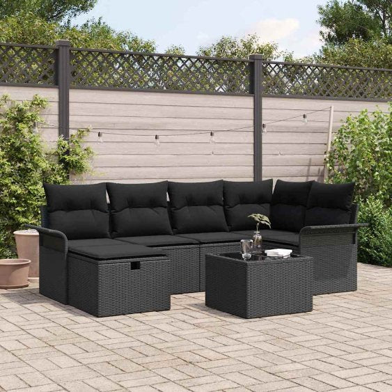 Gartensofa-set mit Kissen mit Speicher 6 pcs Poly Rattan