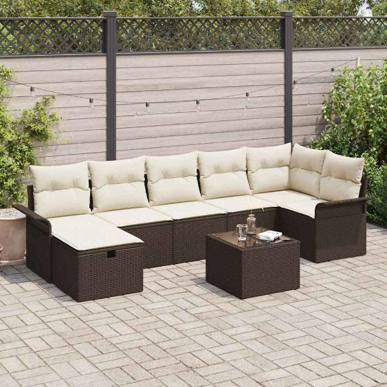 Garten-Sofa-Set mit Kissen 7 pcs Schwarz Poly Rattan