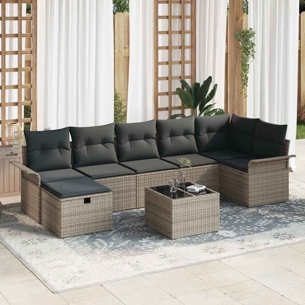 Garten-Sofa-Set mit Kissen 7 pcs Schwarz Poly Rattan