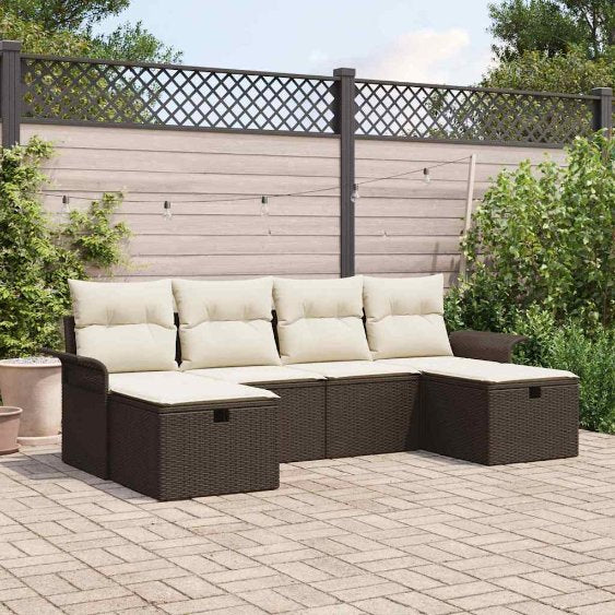 Gartensofa-set mit Kissen mit Speicher 6 pcs Poly Rattan