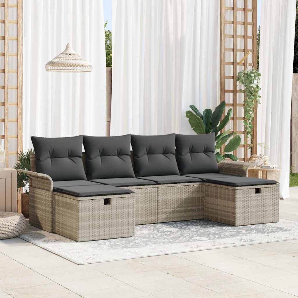 Gartensofa-set mit Kissen mit Speicher 6 pcs Poly Rattan