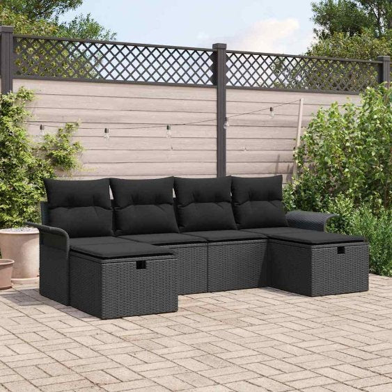Gartensofa-set mit Kissen mit Speicher 6 pcs Poly Rattan