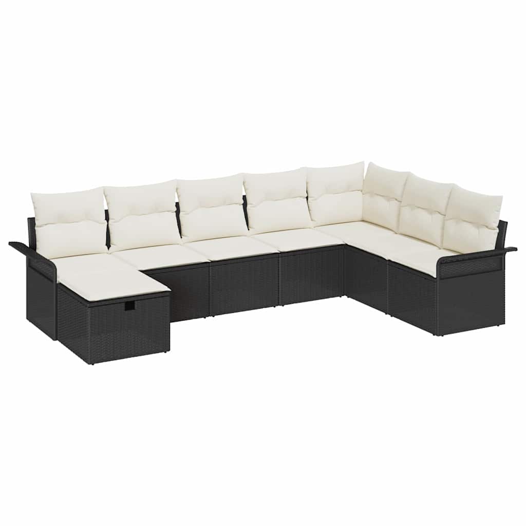 Garten-Sofa-Set mit Kissen 8 pcs Schwarz Poly Rattan