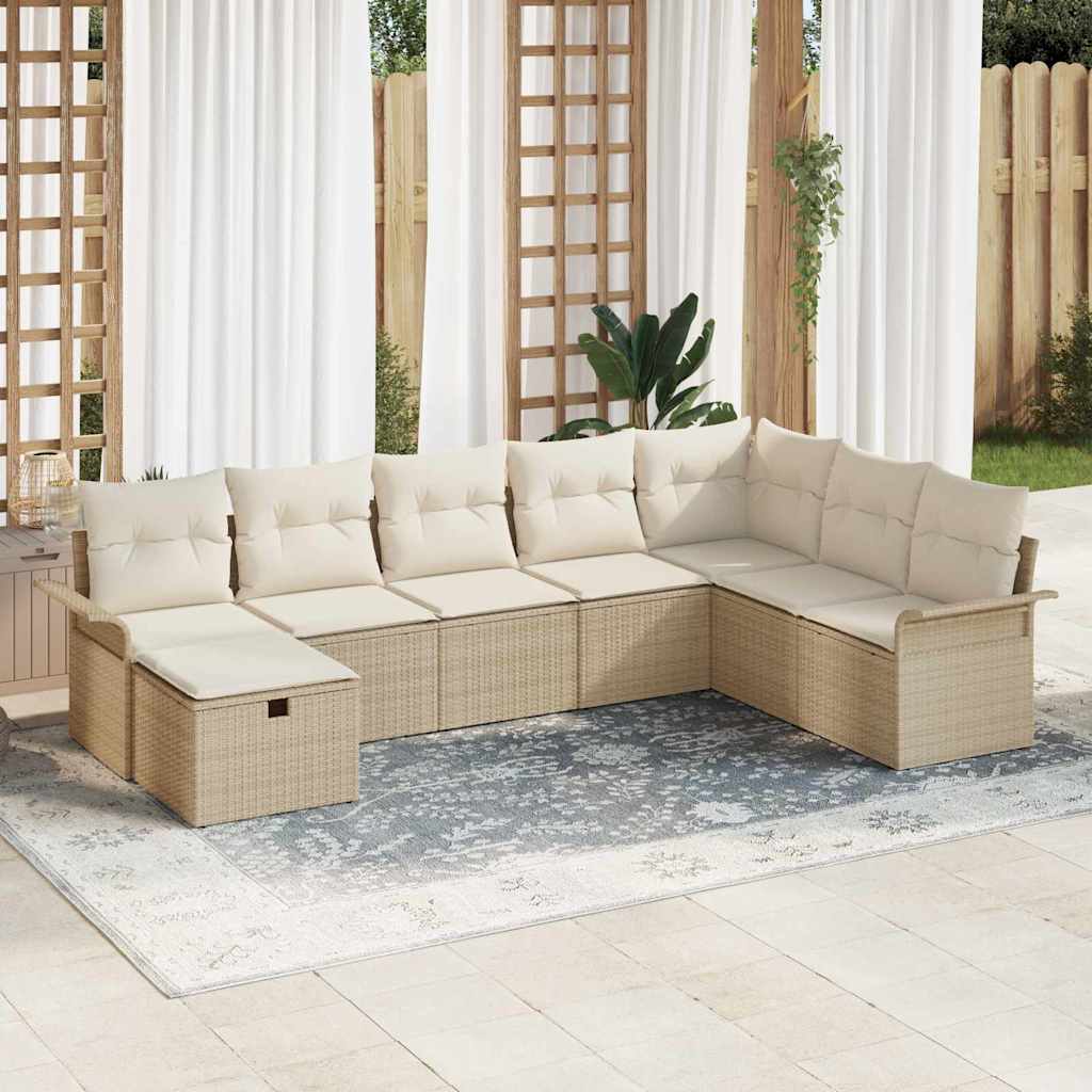 Garten-Sofa-Set mit Kissen 8 pcs Schwarz Poly Rattan