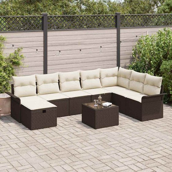 Garten-Sofa-Set mit Kissen 8 pcs Schwarz Poly Rattan