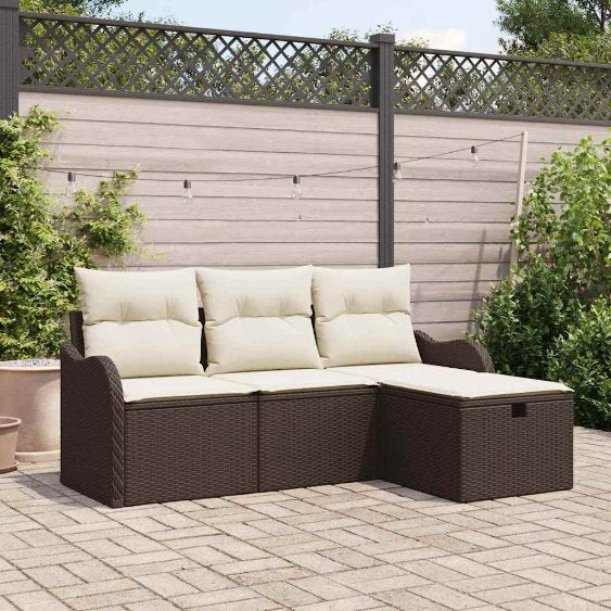 Gartensofa-set mit Kissen mit Speicher 4 pcs Poly Rattan