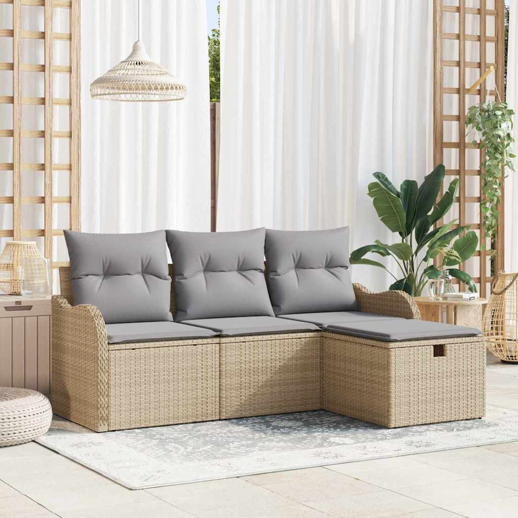 Gartensofa-set mit Kissen mit Speicher 4 pcs Poly Rattan