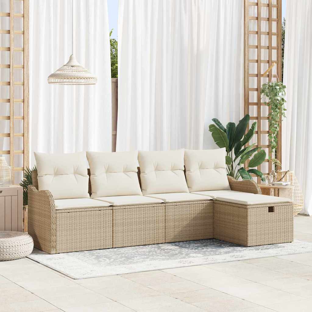 Garten-Sofa-Set mit Kissen 5 pcs Schwarz Poly Rattan