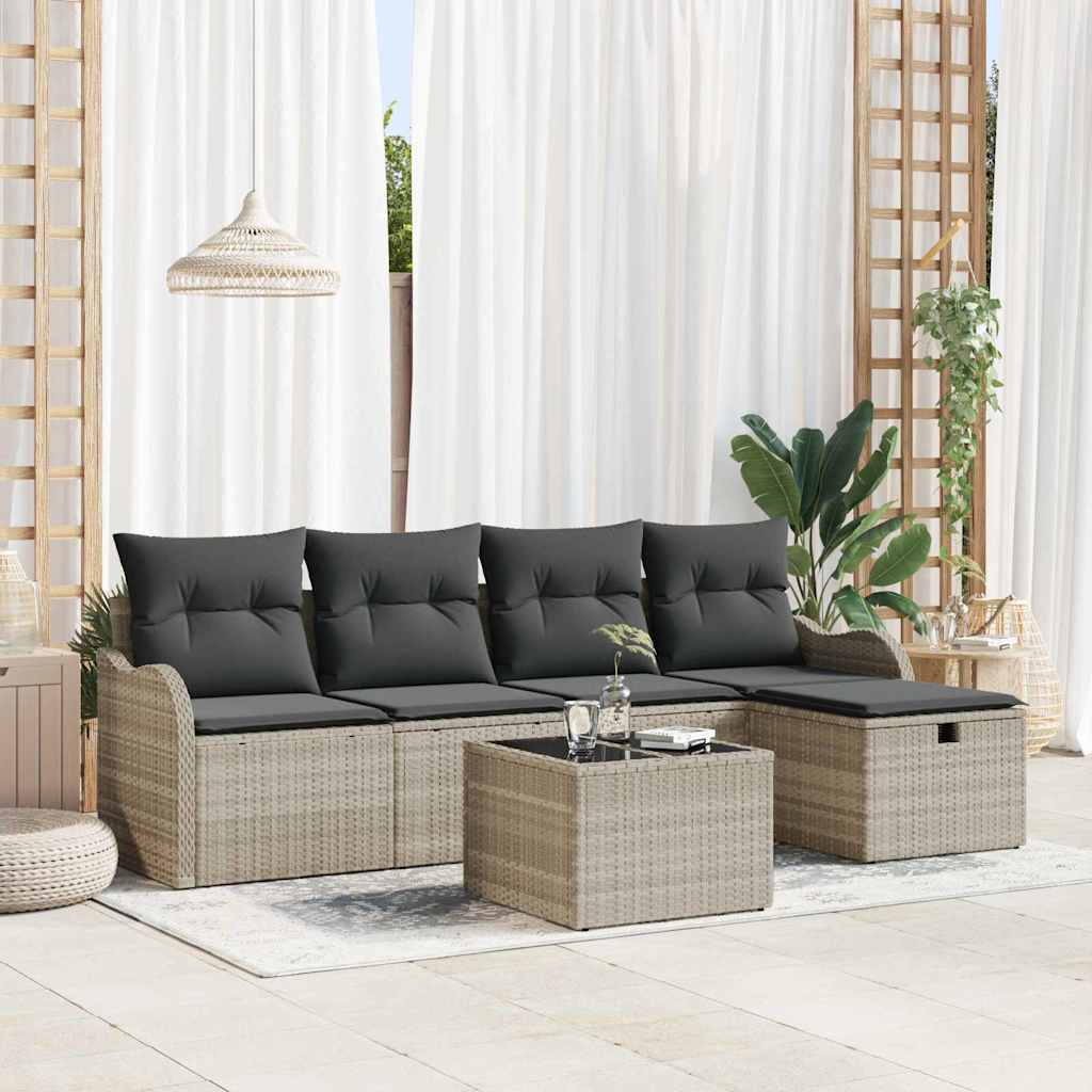 Garten-Sofa-Set mit Kissen 5 pcs Schwarz Poly Rattan