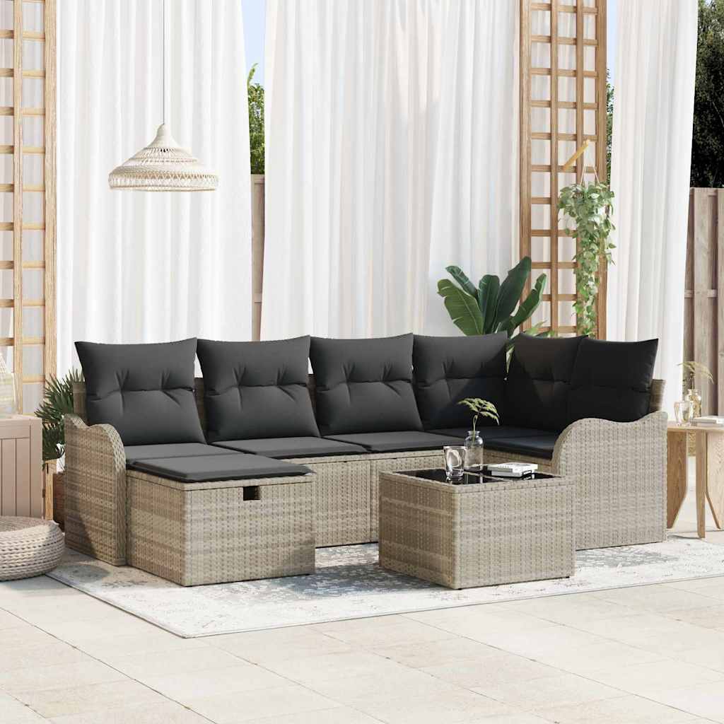 Garten-Sofa-Set mit Kissen 6 pcs Schwarz Poly Rattan