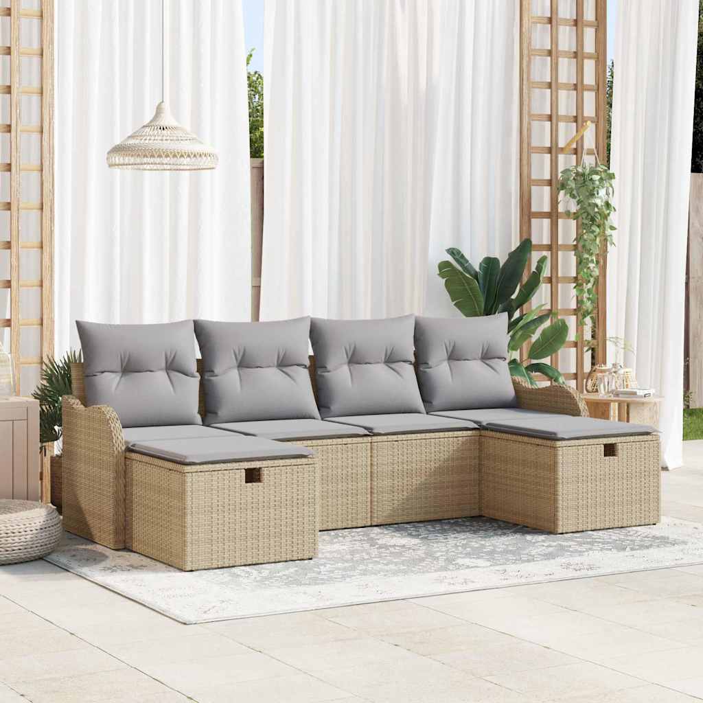 Garten-Sofa-Set mit Kissen 6 pcs Schwarz Poly Rattan