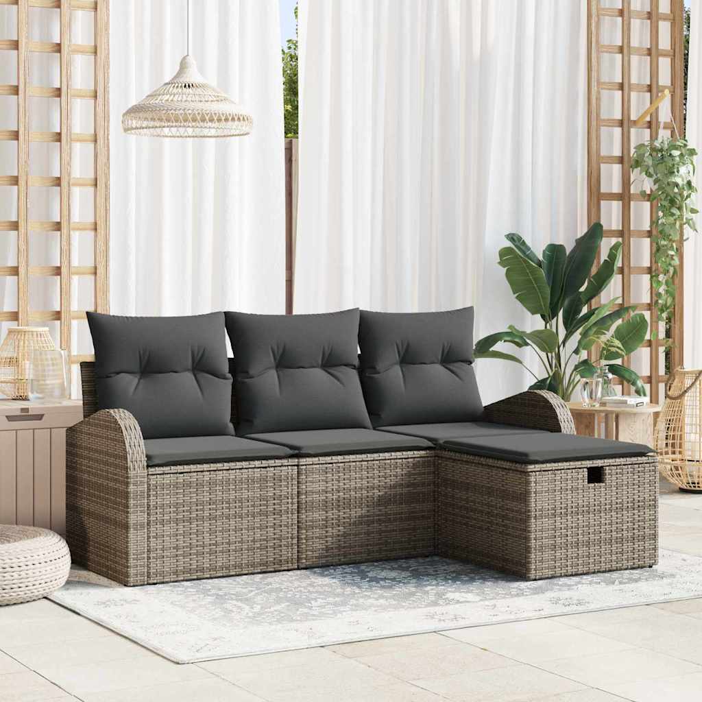 Garten-Sofa-Set mit Kissen 4 pcs Schwarz Poly Rattan