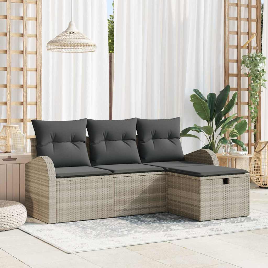 Garten-Sofa-Set mit Kissen 4 pcs Schwarz Poly Rattan