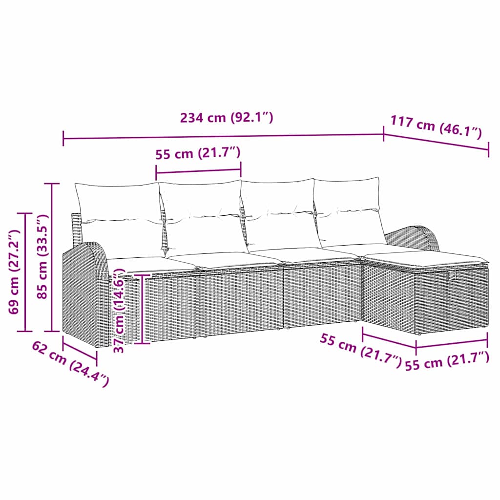 Garten-Sofa-Set mit Kissen 5 pcs Schwarz Poly Rattan