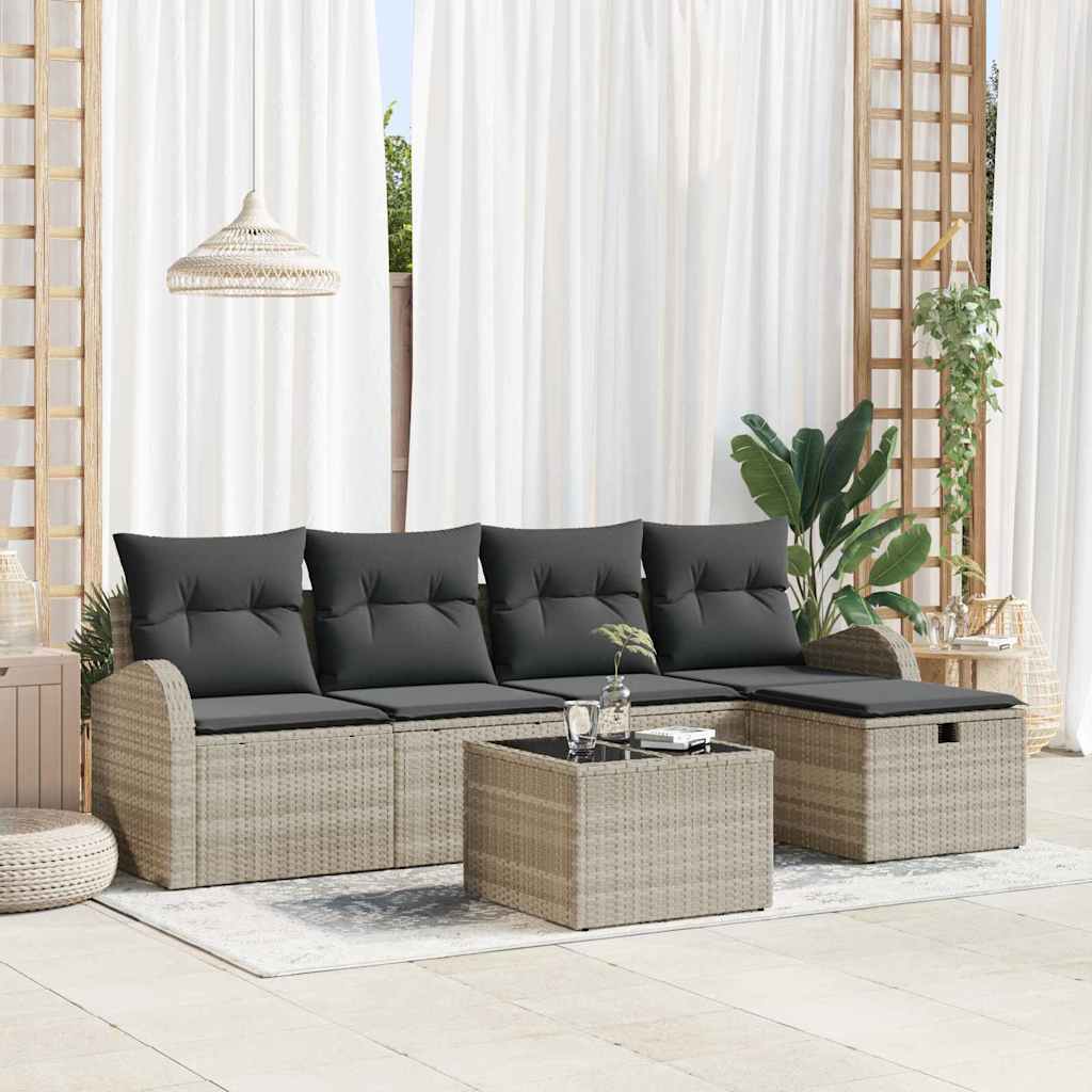 Garten-Sofa-Set mit Kissen 5 pcs Schwarz Poly Rattan