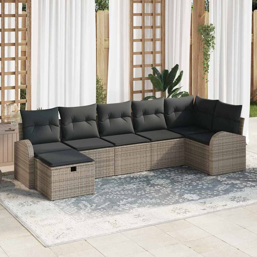 Gartensofa-set mit Kissen 7 pcs Schwarz Poly-Rattan