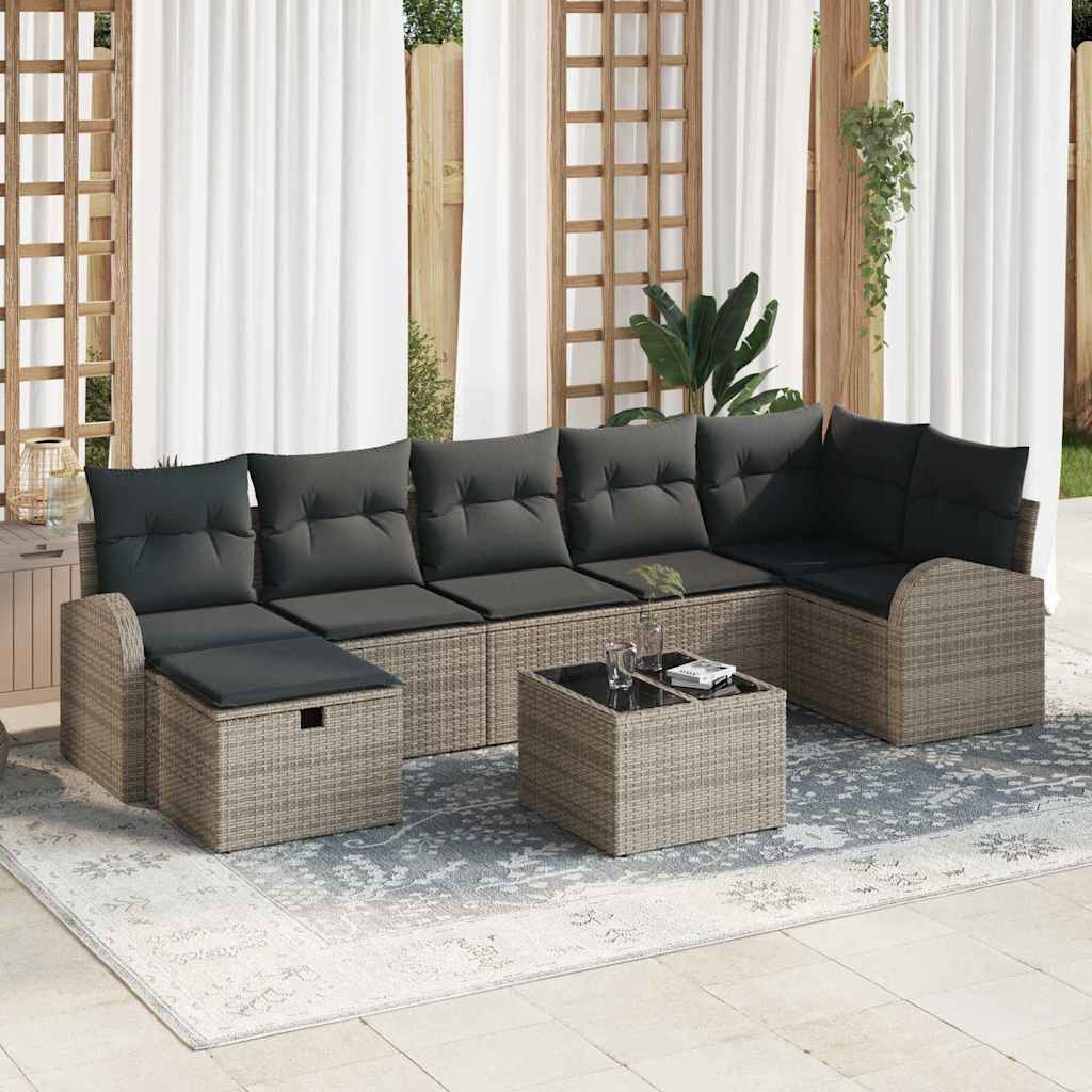 Gartensofa-set mit Kissen 7 pcs Schwarz Poly-Rattan
