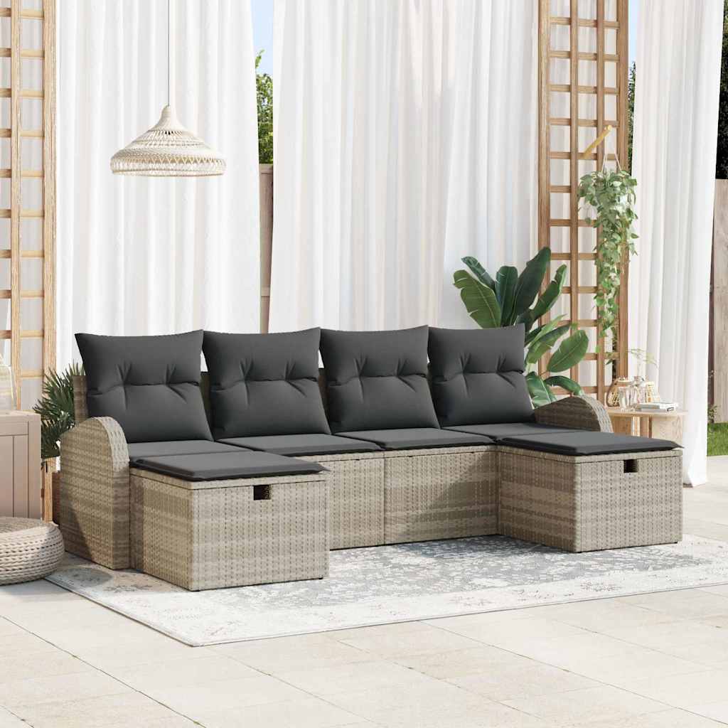 Garten-Sofa-Set mit Kissen 6 pcs Schwarz Poly Rattan