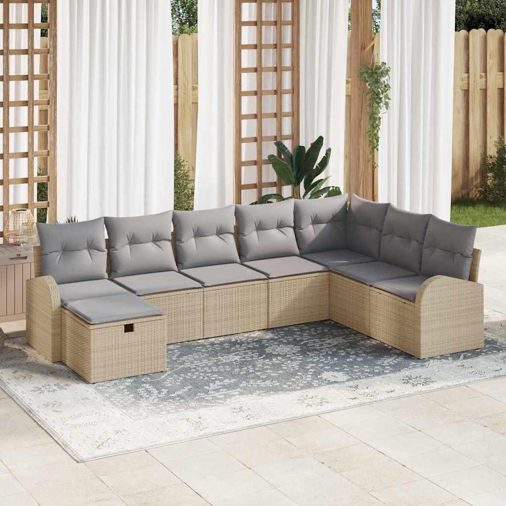 Garten-Sofa-Set mit Kissen 8 pcs Schwarz Poly Rattan