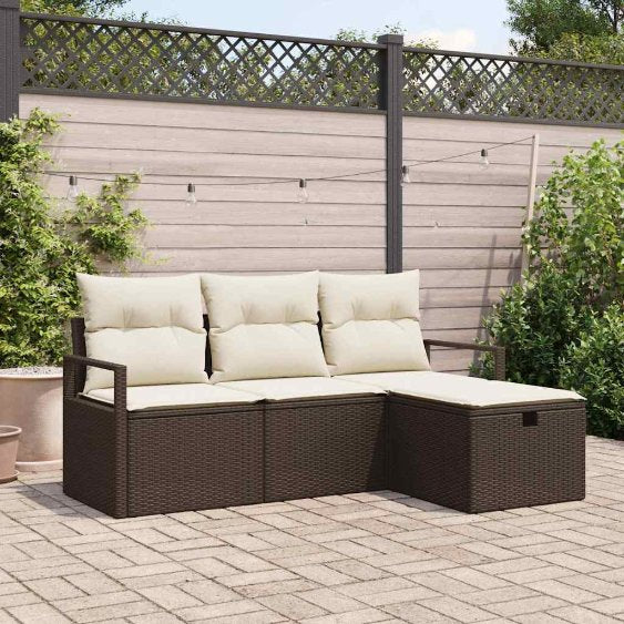 Garten-Sofa-Set mit Kissen 4 pcs Schwarz Poly Rattan