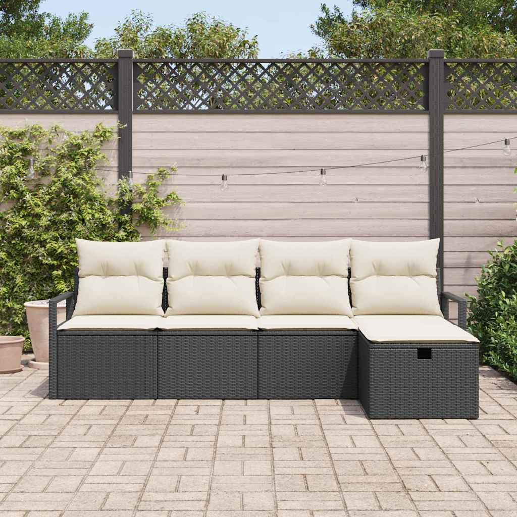 Garten-Sofa-Set mit Kissen 5 pcs Schwarz Poly Rattan