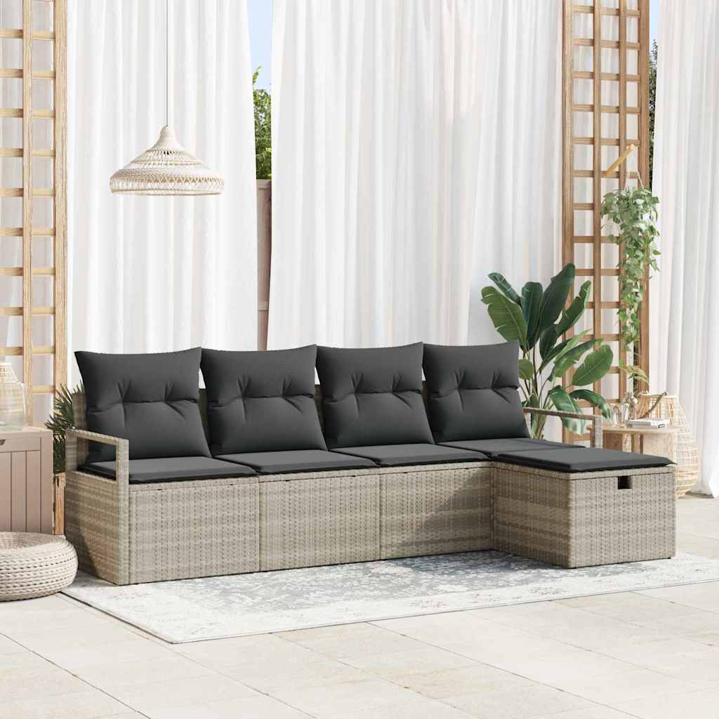 Garten-Sofa-Set mit Kissen 5 pcs Schwarz Poly Rattan