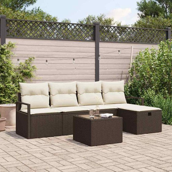 Garten-Sofa-Set mit Kissen 5 pcs Schwarz Poly Rattan