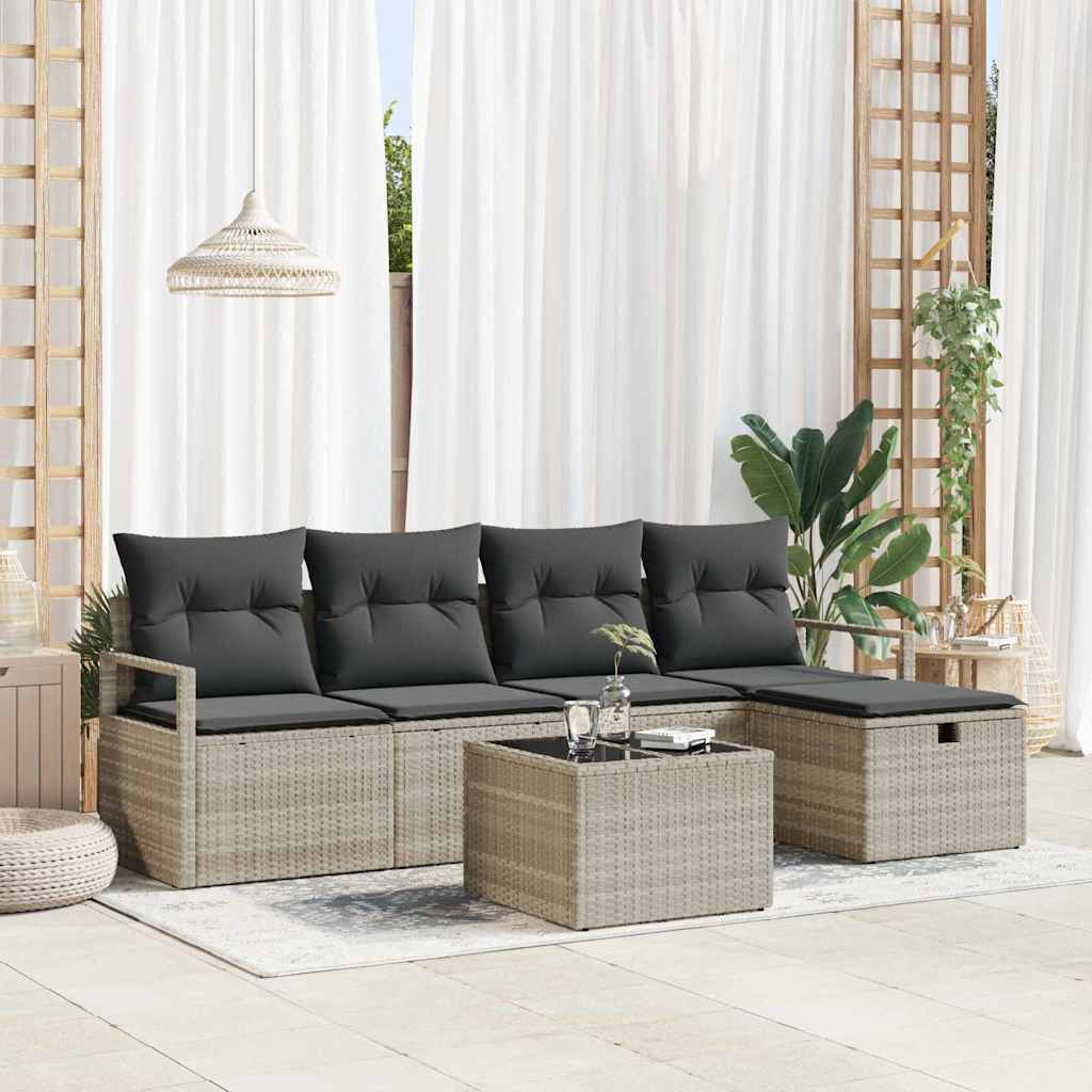 Garten-Sofa-Set mit Kissen 5 pcs Schwarz Poly Rattan