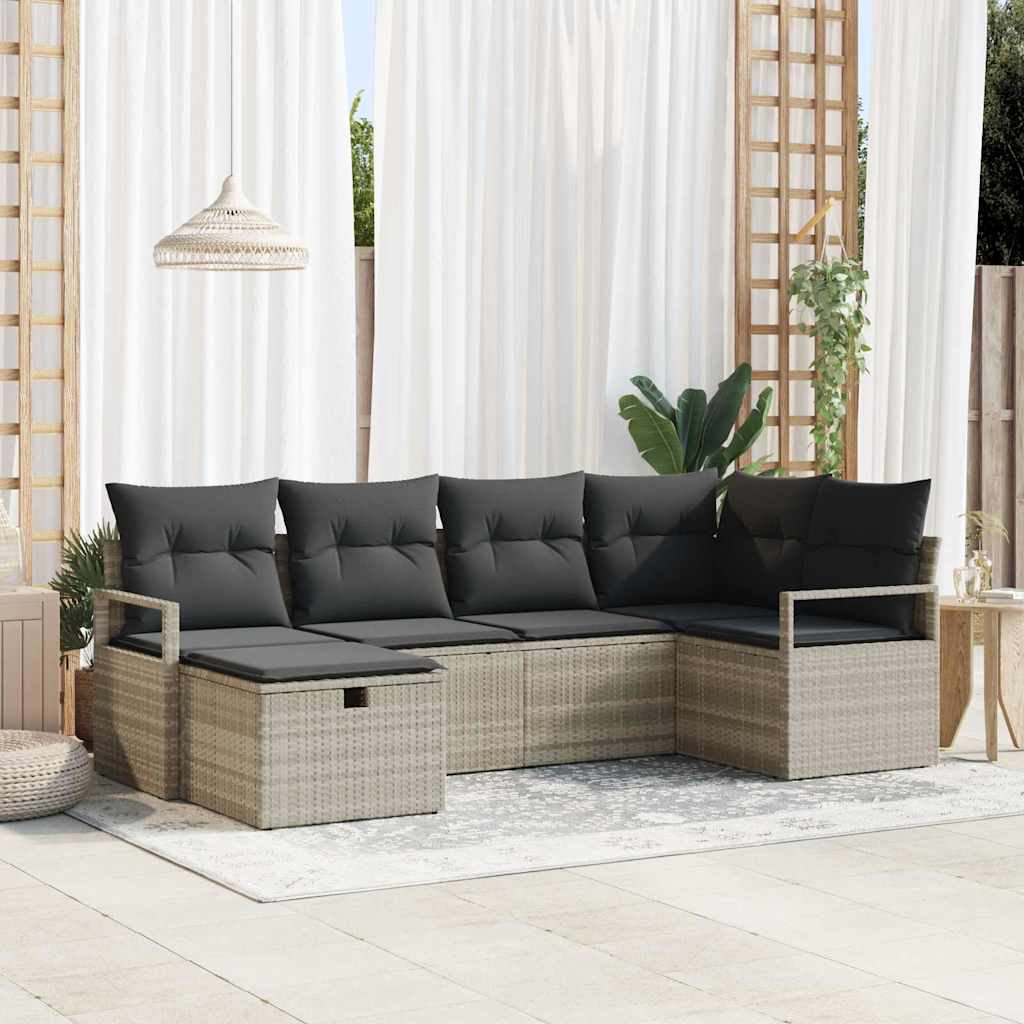 Gartensofa-set mit Kissen 6 pcs Schwarz Poly-Rattan