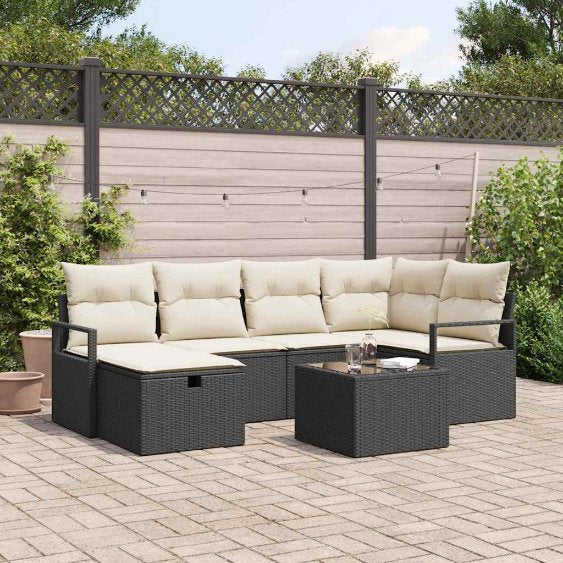 Gartensofa-set mit Kissen 6 pcs Schwarz Poly-Rattan